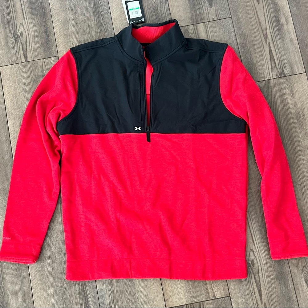 NWT Under Armour Men's Red and Black Quarter-Zip Pullover Jacket Sz L